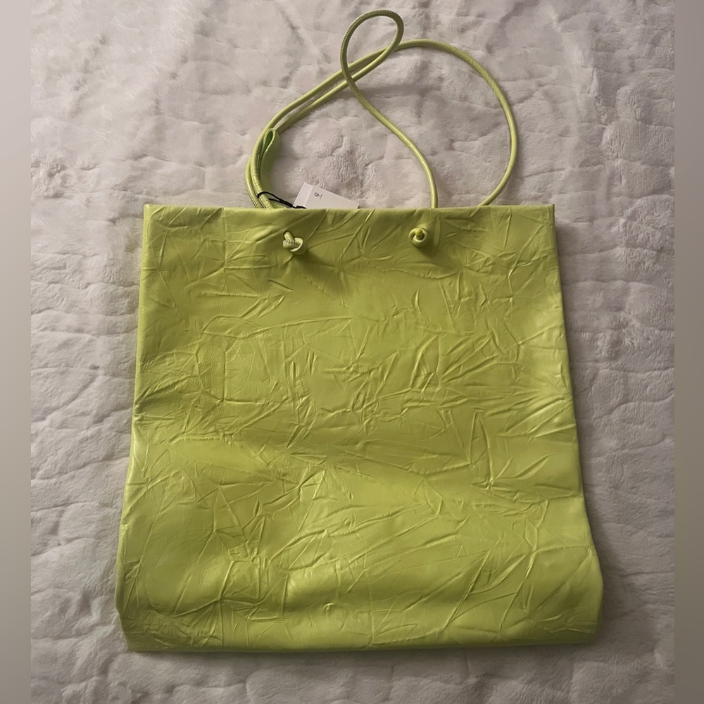 ZARA Wrinkled Leather Tote Handbag Acid Green Large 🔥🔥🔥 - Picture 6 of 6